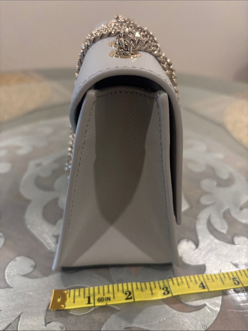 New Furla Light Gray Saffiano Leather Crossbody with Gold Chain/hardware & dusty - Picture 3 of 13